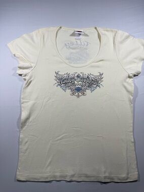 Harley-Davidson Tilley Statesville NC Winged Heart Graphic Tee Cream Women’s XL